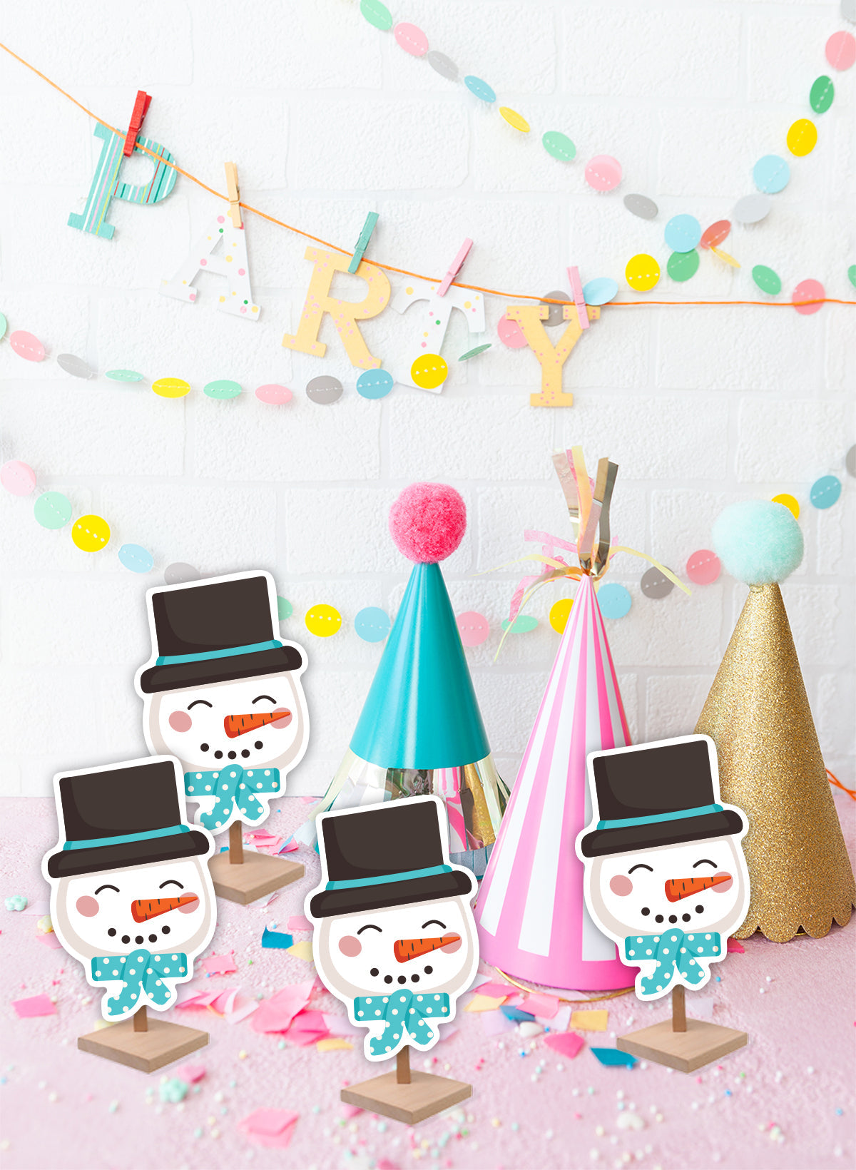 Sheet of 9 - Holiday:  Snowman with Blue Scarf  Minis   Cardstock Cutout  -      Big Head