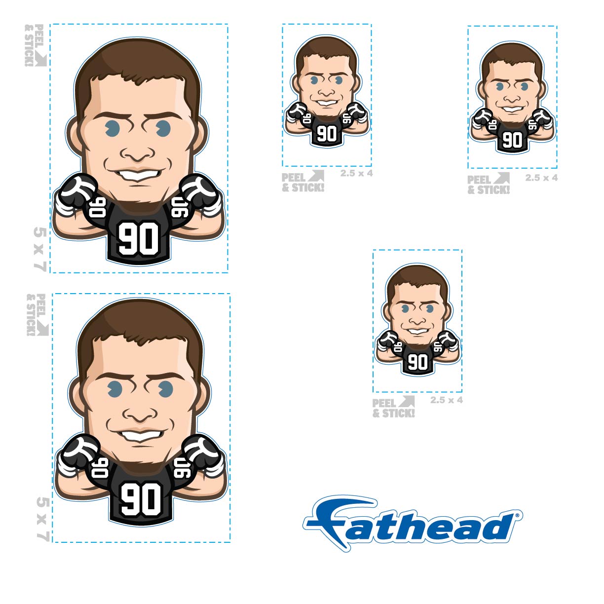 T.J. Watt - 5 Emoji Minis (Mixed Sizes) - Official NFLPA - Pittsburgh Steelers - Reusable Vinyl Decals