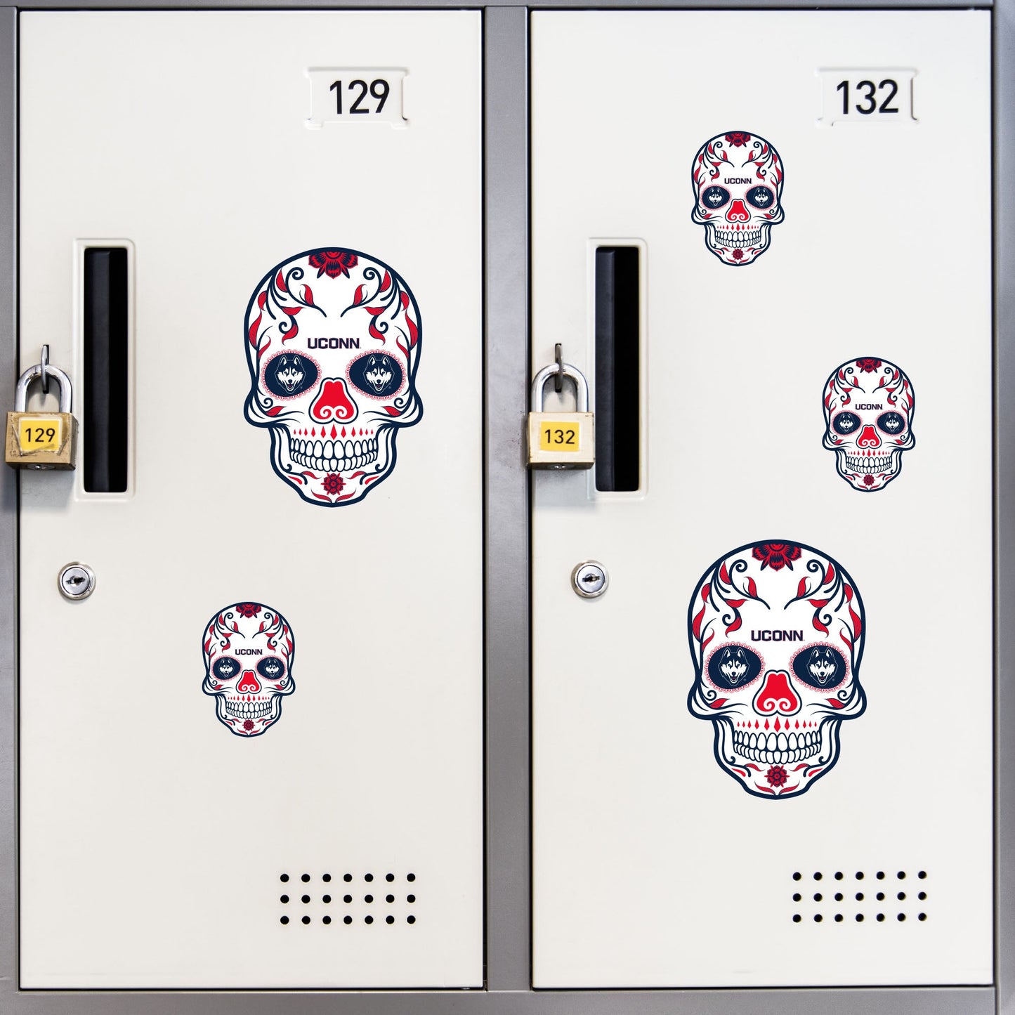 UConn Huskies - 5 Sugar Skull Logo Minis (Mixed Sizes) - Official NCAA - Reusable Vinyl Decals