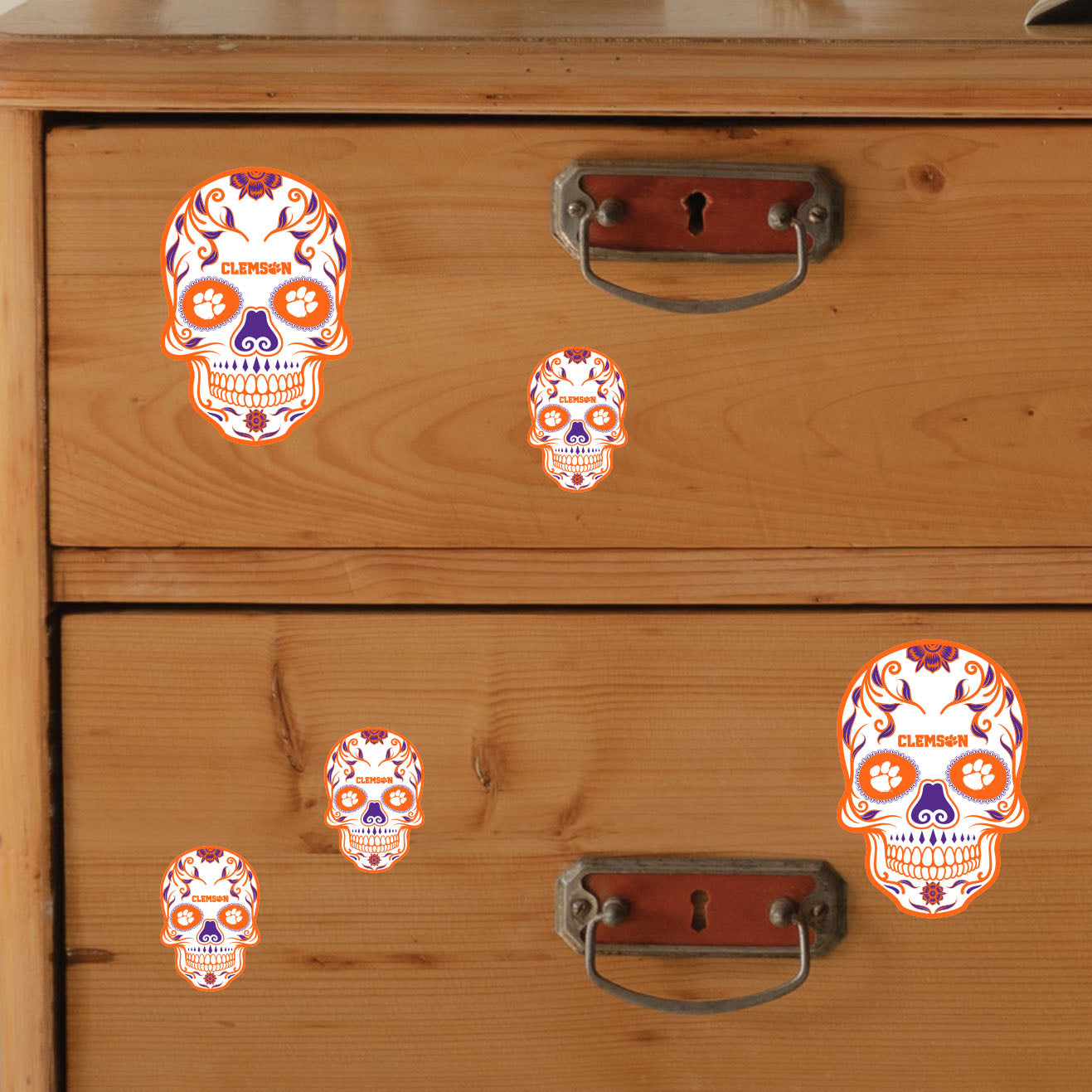 Clemson Tigers - 5 Sugar Skull Logo Minis (Mixed Sizes) - Official NCAA - Reusable Vinyl Decals