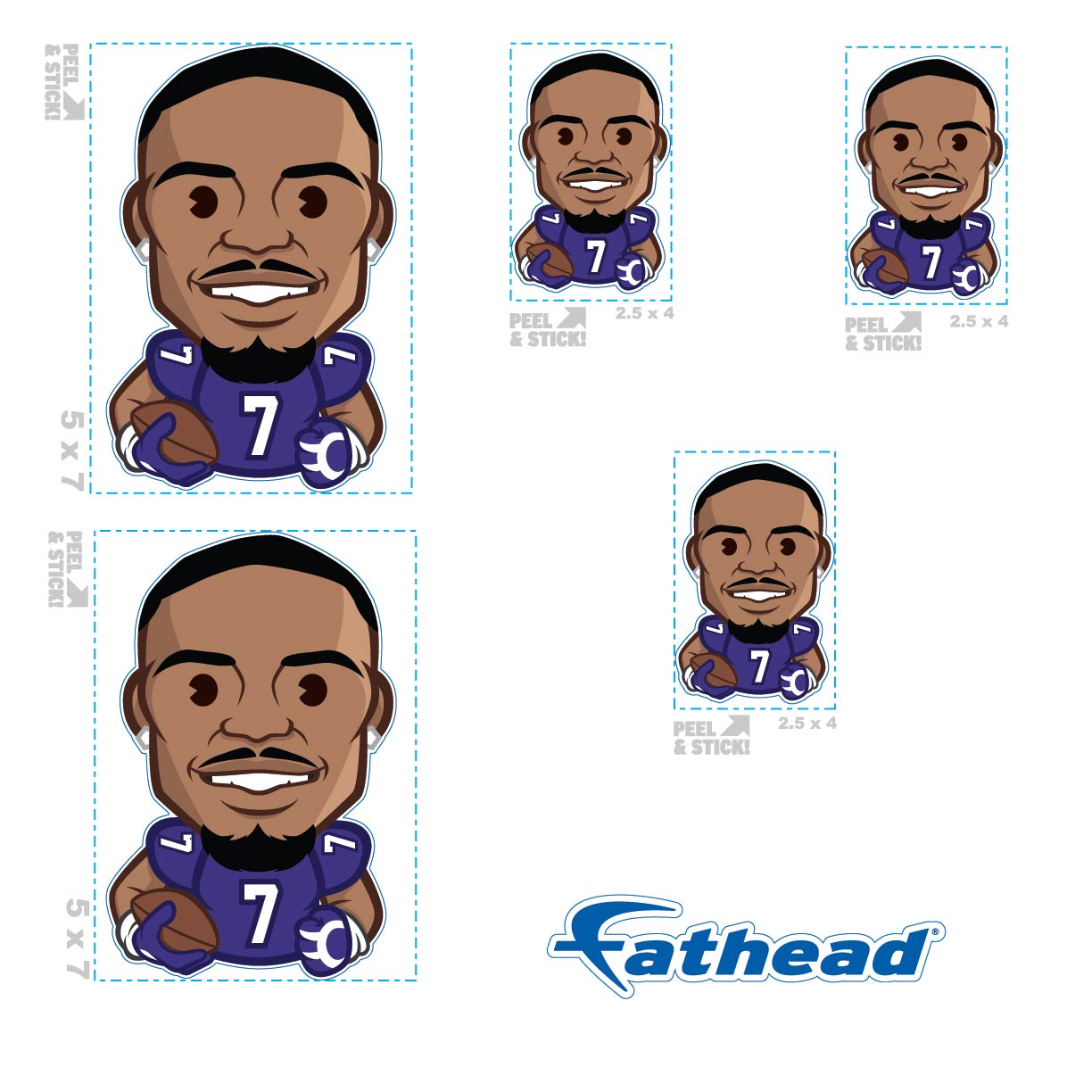 Rashod Bateman - 5 Emoji Minis (Mixed Sizes) - Official NFLPA - Baltimore Ravens - Reusable Vinyl Decals