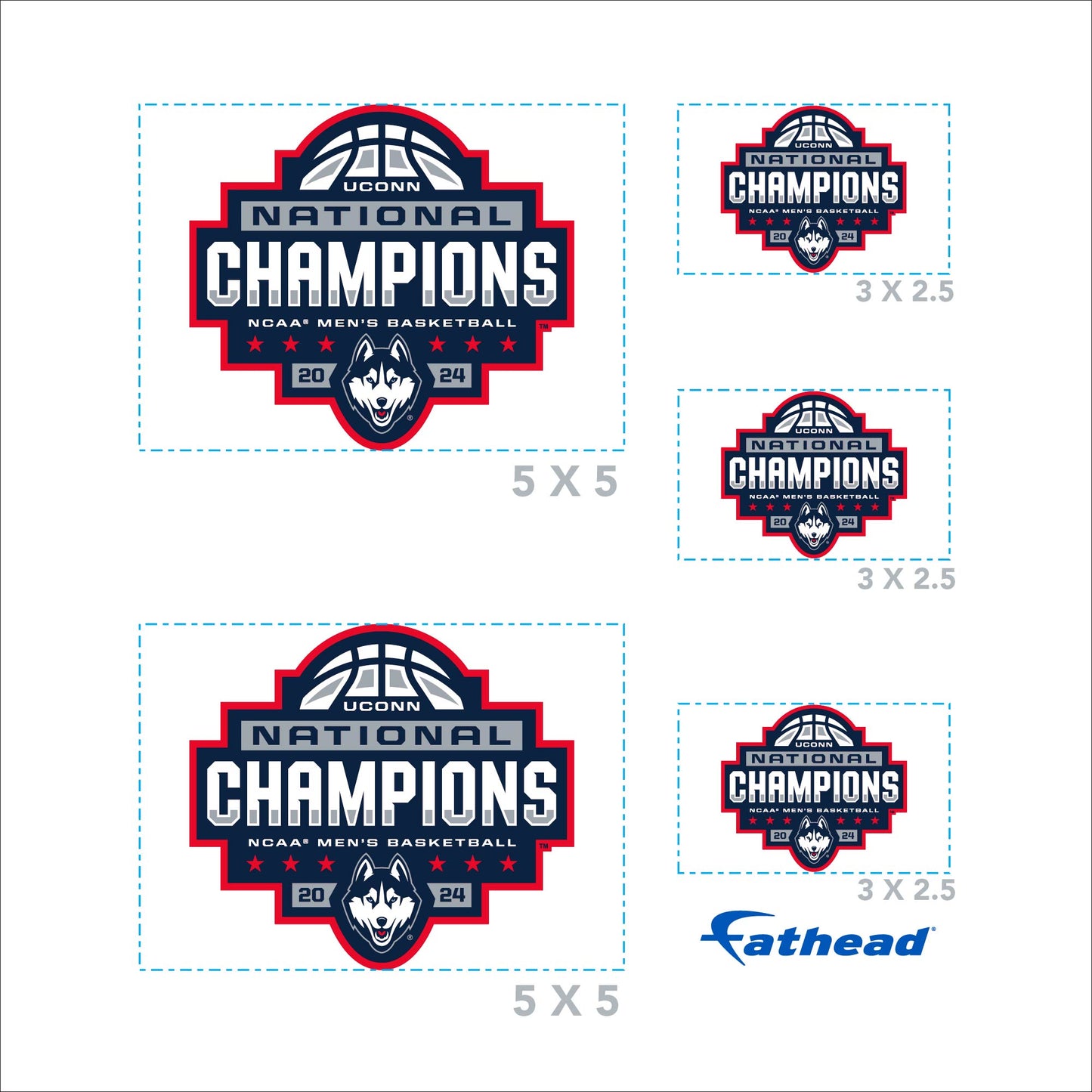 UConn Huskies - 5 Logo Minis (Mixed Sizes) - Official NCAA - 2024 Men's Basketball National Champions - Reusable Vinyl Decals
