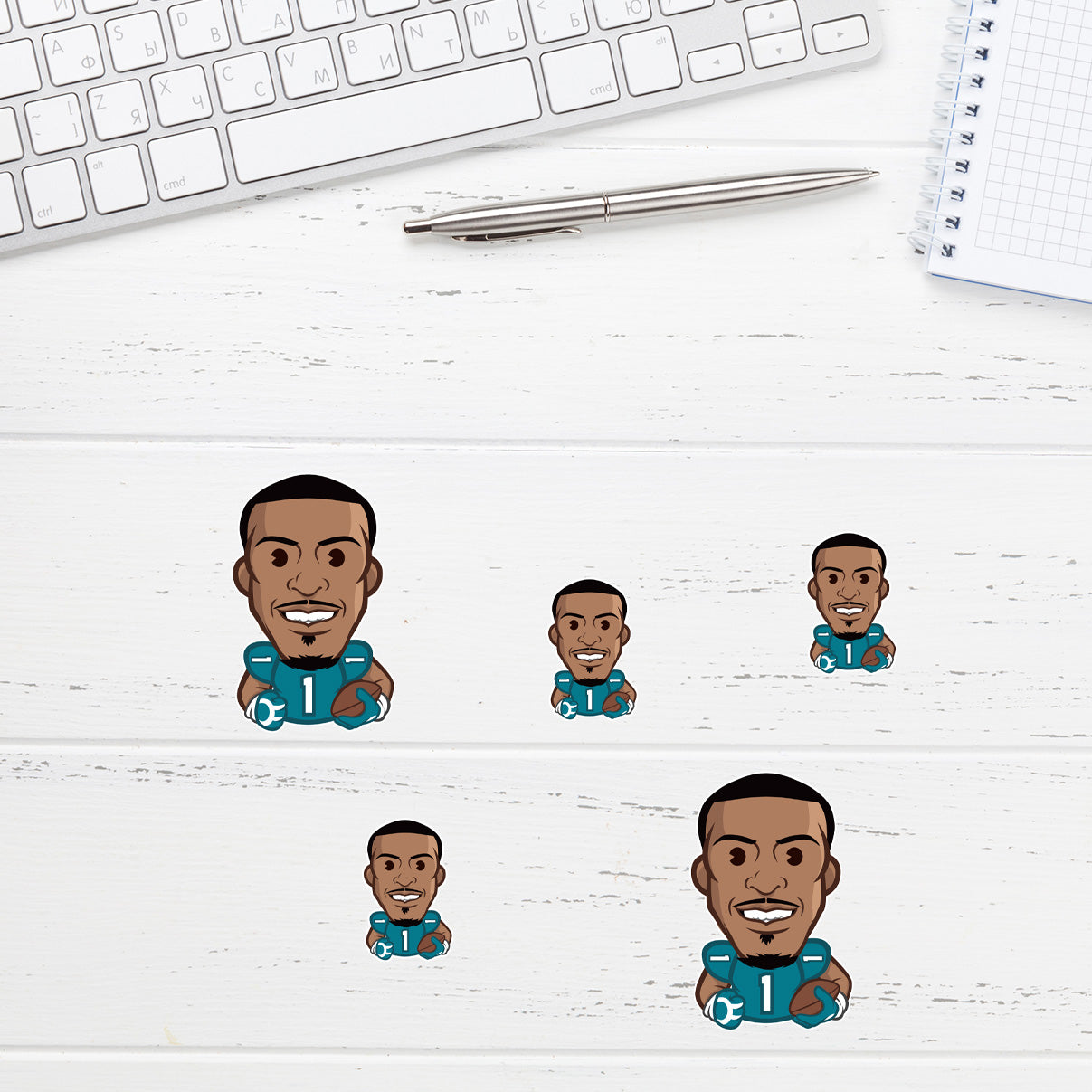 Travis Etienne Jr. - 5 Emoji Minis (Mixed Sizes) - Official NFLPA - Jacksonville Jaguars - Reusable Vinyl Decals