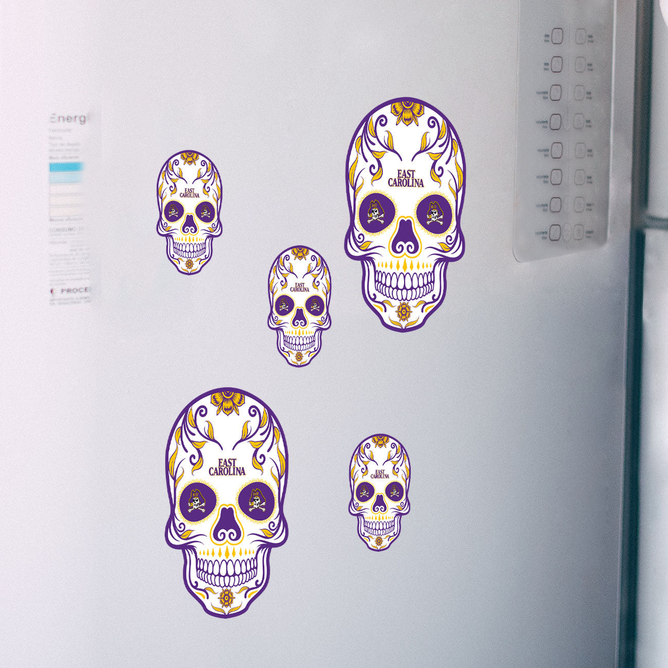 East Carolina Pirates - 5 Sugar Skull Logo Minis (Mixed Sizes) - Official NCAA - Reusable Vinyl Decals