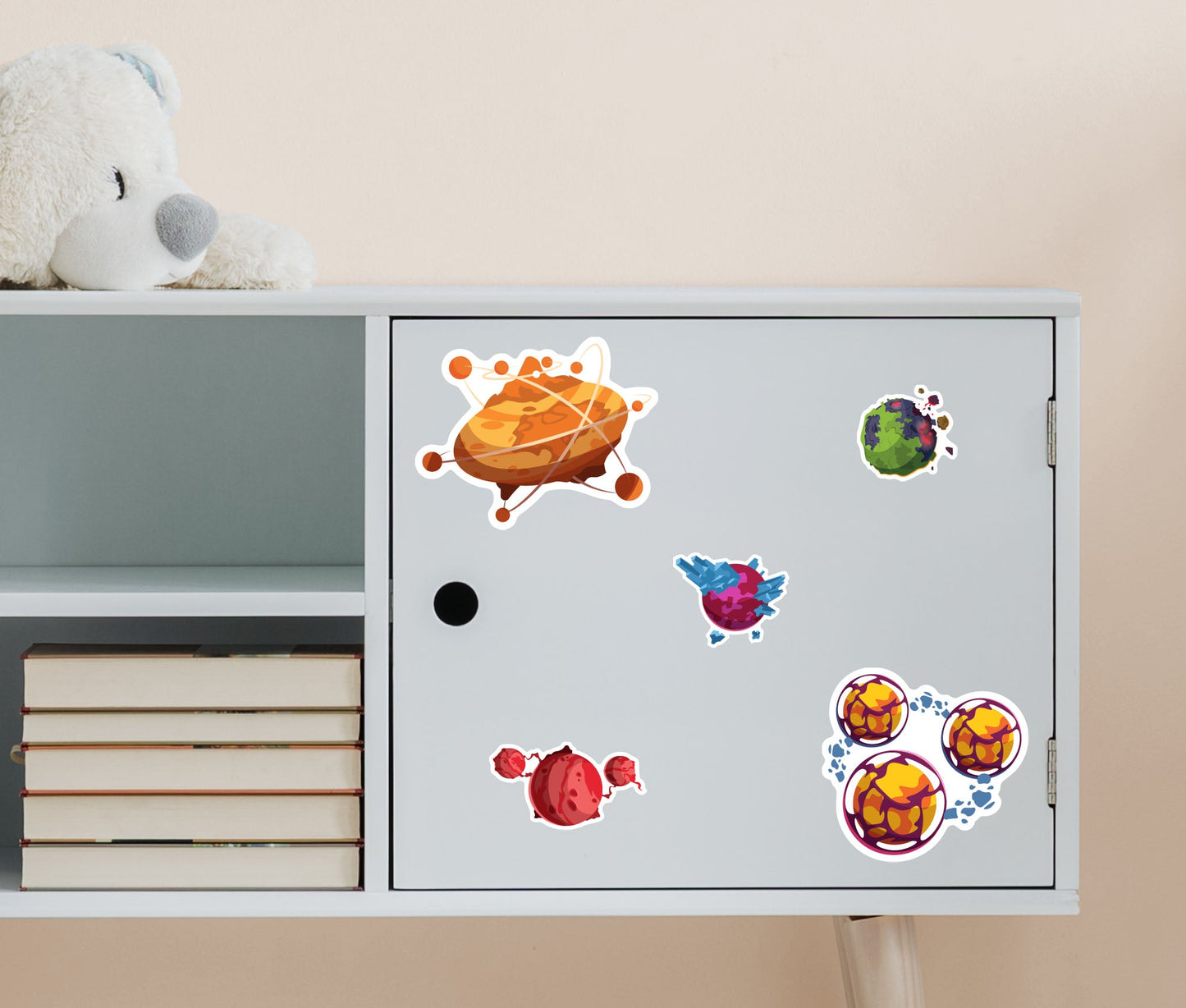 Sheet of 5 -Planets:  Colored Planets vol 1 Minis        -   Removable    Adhesive Decal