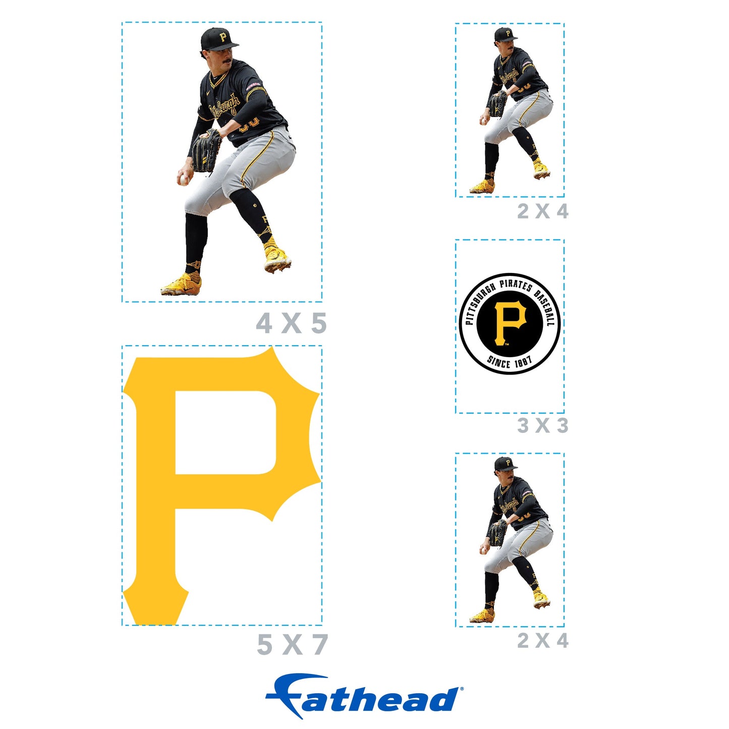 Paul Skenes - 5 Minis (Mixed Sizes) - Official MLB - Pittsburgh Pirates - Reusable Vinyl Decals