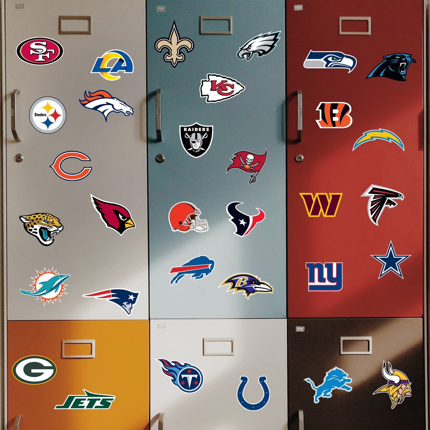 NFL Team Logos - 32 Logo Minis (Mixed Sizes) - Official NFL - Reusable Vinyl Decals