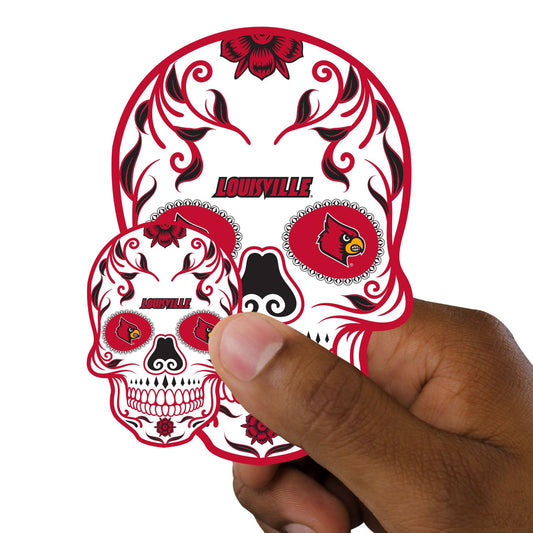 Louisville Cardinals - 5 Sugar Skull Logo Minis (Mixed Sizes) - Official NCAA - Reusable Vinyl Decals