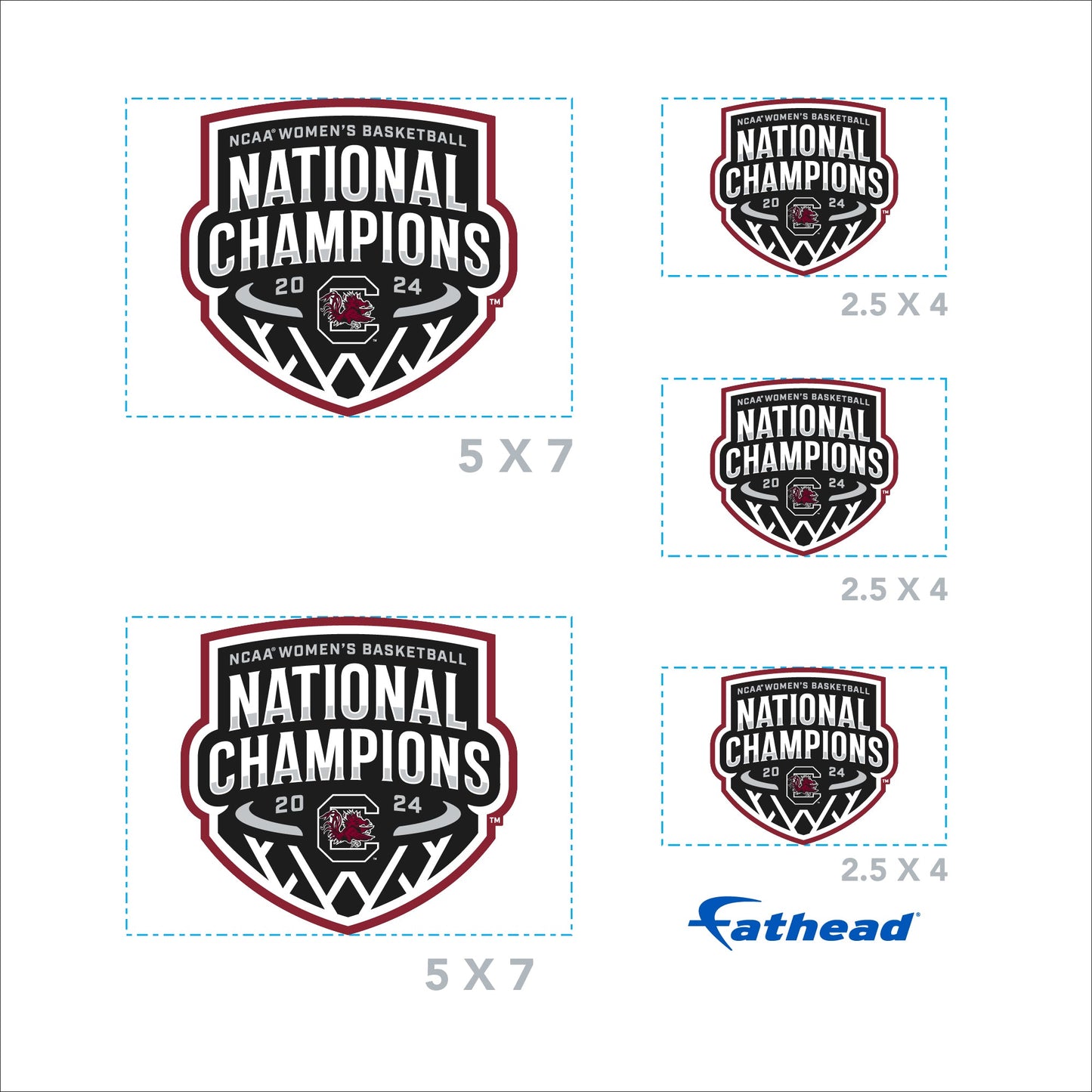 South Carolina Gamecocks - 5 Logo Minis (Mixed Sizes) - Official NCAA - 2024 Women's Basketball National Champions - Reusable Vinyl Decals
