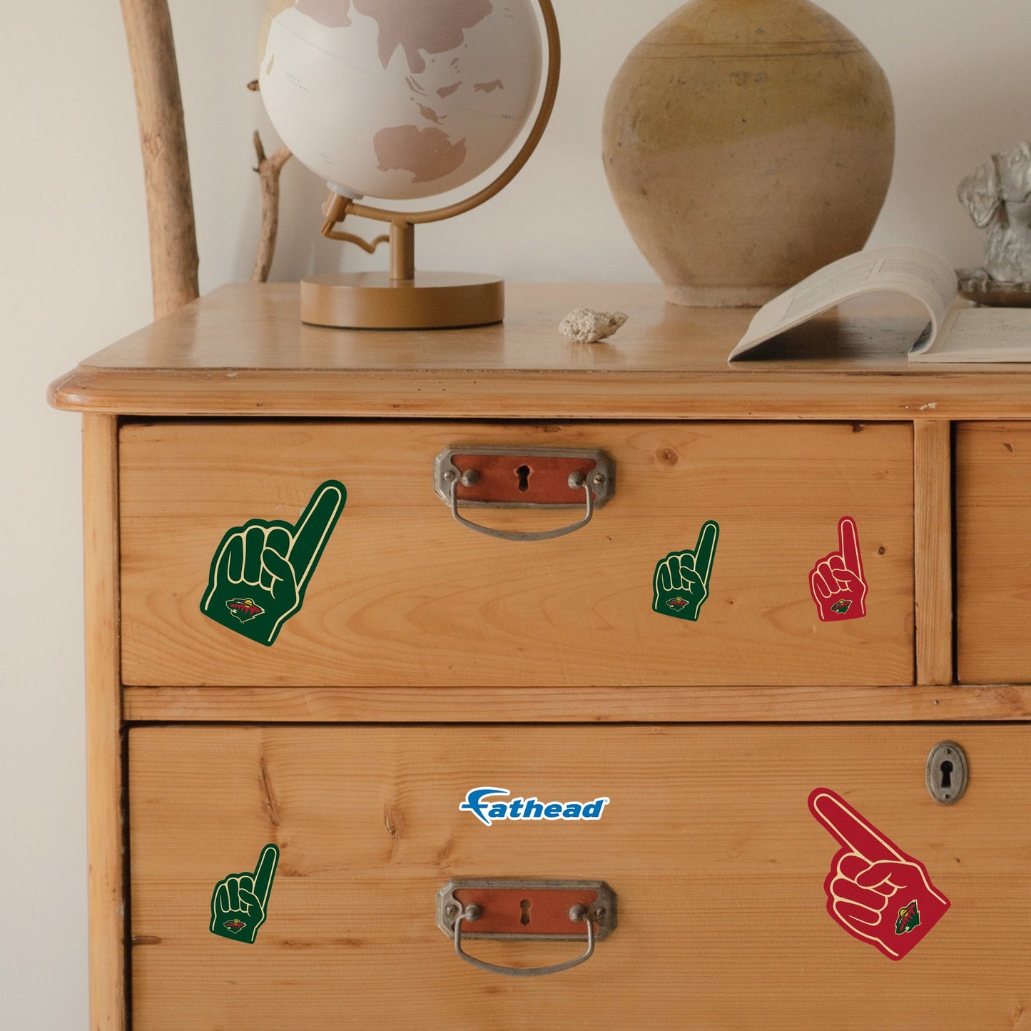 Minnesota Wild - 4 Foam Finger Minis (Mixed Sizes) - Official NHL - Reusable Vinyl Decals