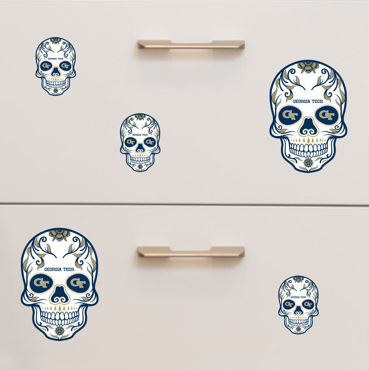 Georgia Tech Yellow Jackets - 5 Sugar Skull Logo Minis (Mixed Sizes) - Official NCAA - Reusable Vinyl Decals